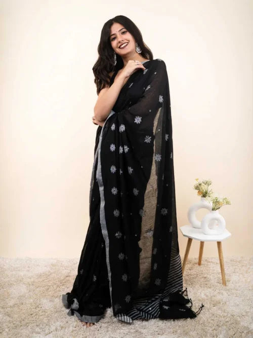 Cotton Designer Saree in Dark Green