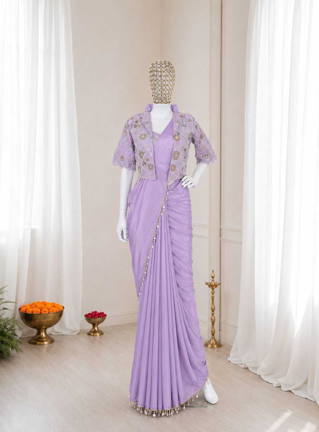Crepe Silk Ready To Wear Saree in Morpich