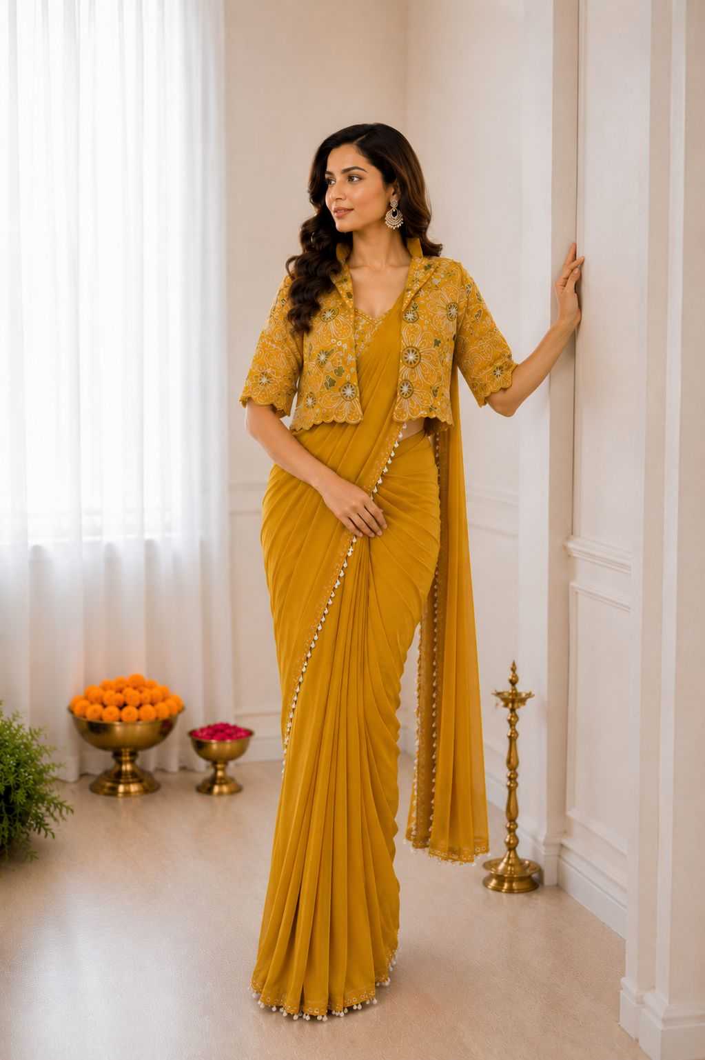 Crepe Silk Ready To Wear Saree in Morpich