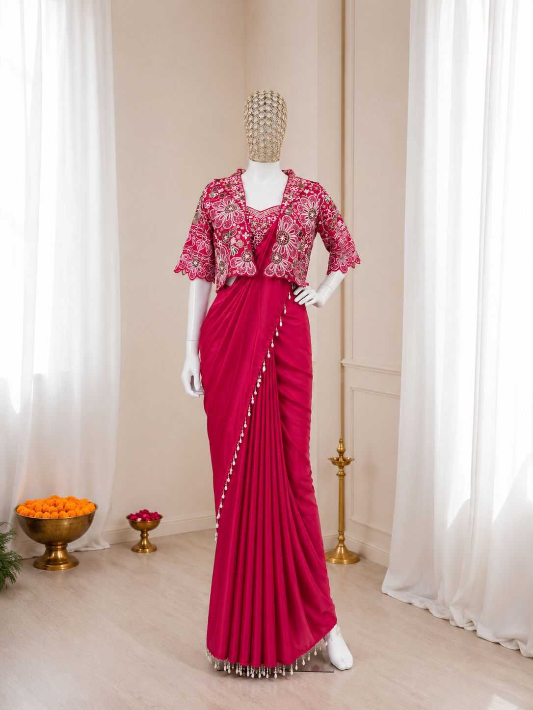 Crepe Silk Ready To Wear Saree in Morpich