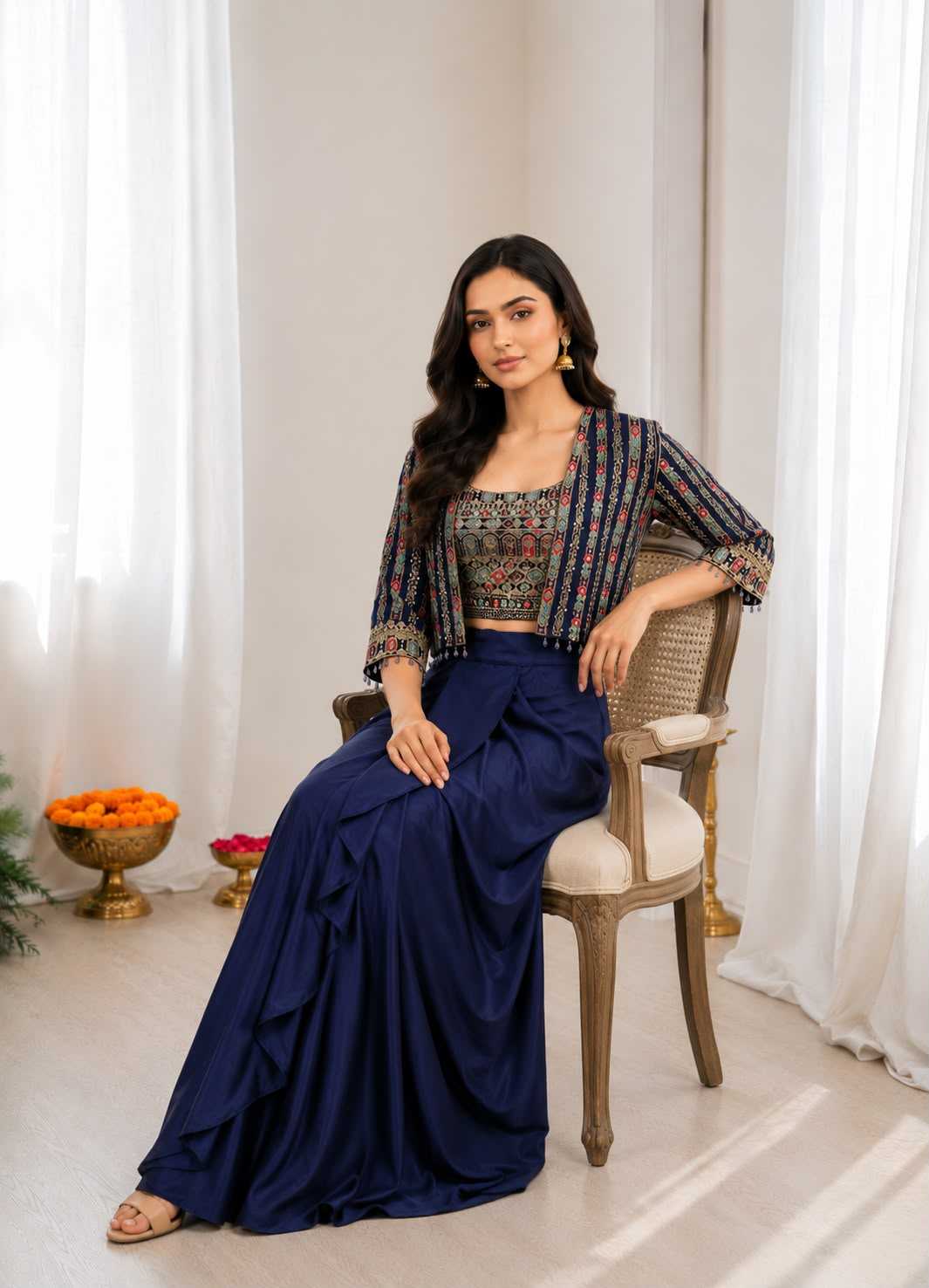 Chinon Silk Ready To Wear Saree in Rani