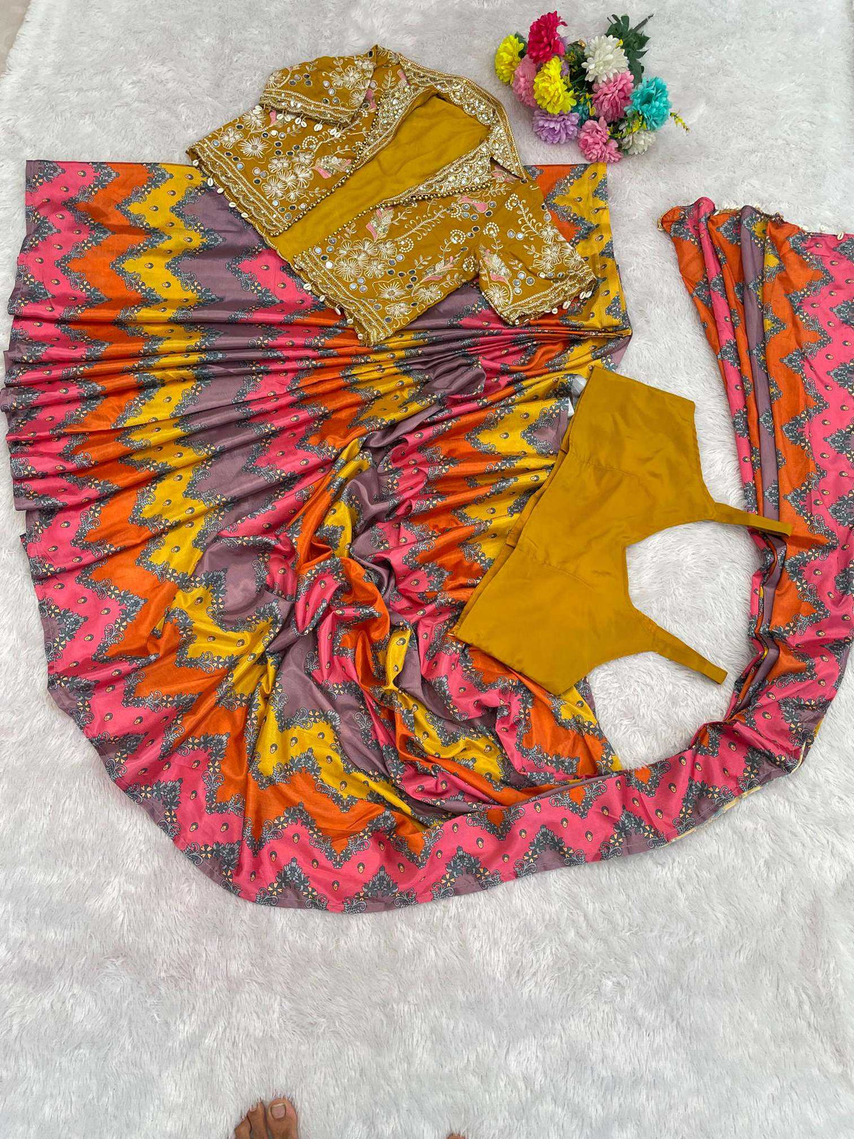 Chinon Silk Ready To Wear Saree