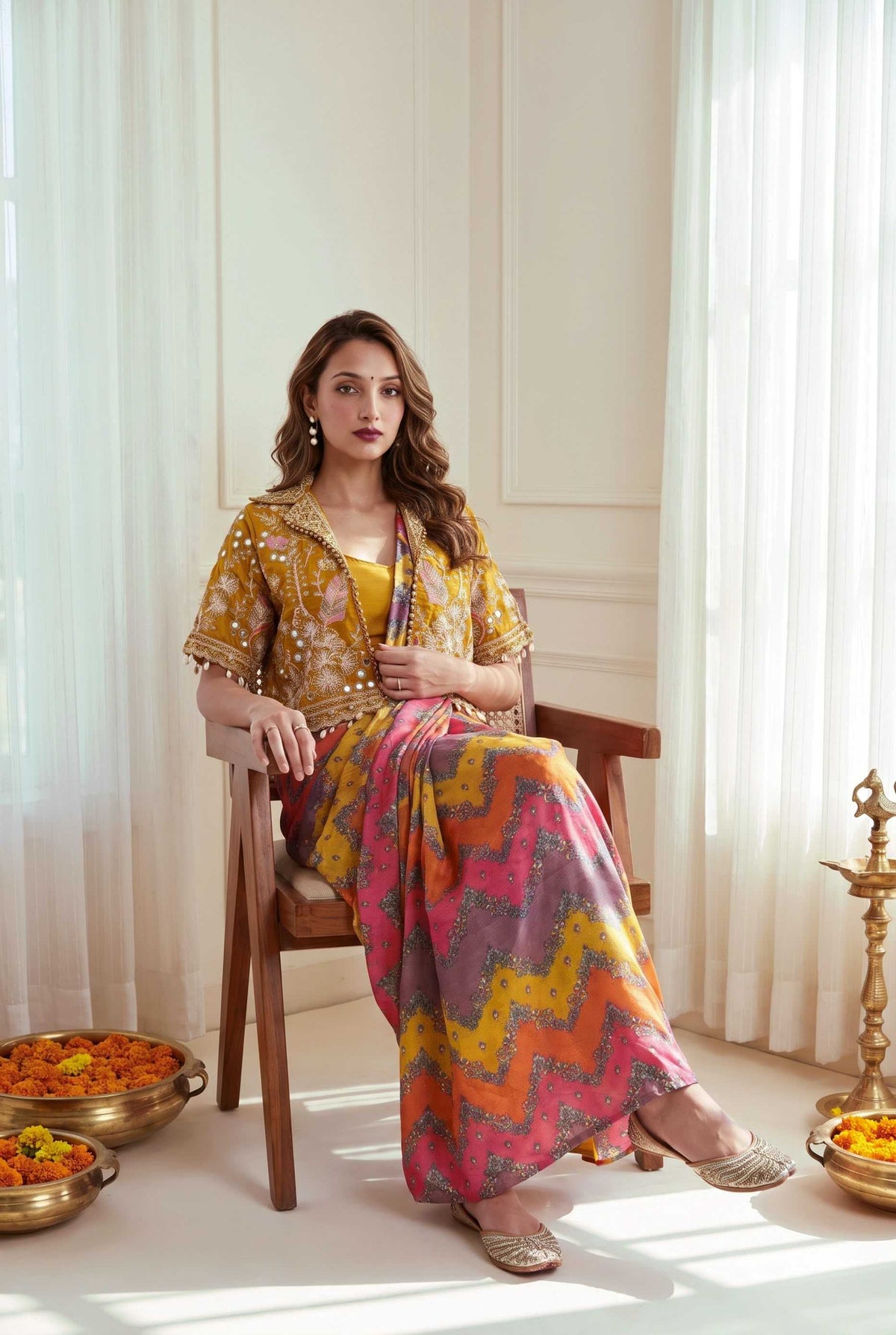 Chinon Silk Ready To Wear Saree