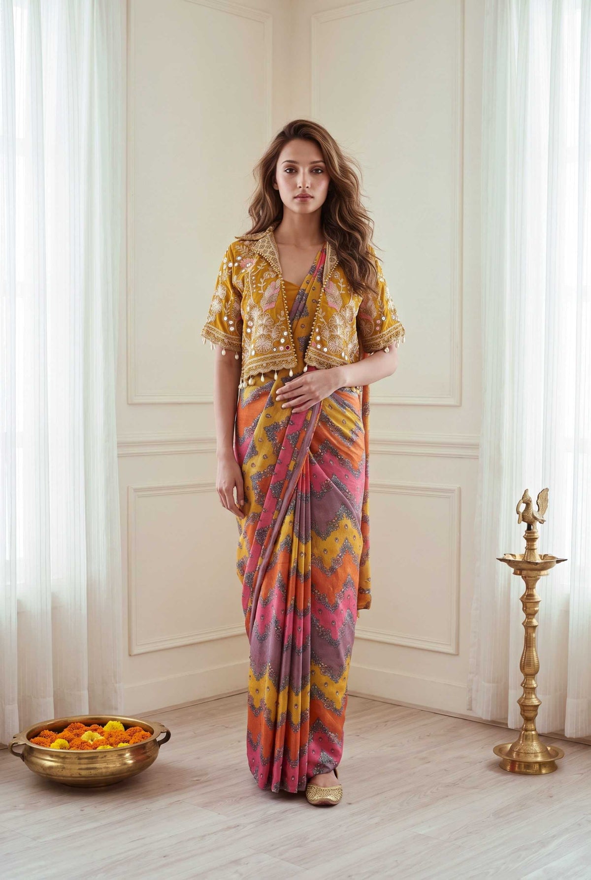 Chinon Silk Ready To Wear Saree