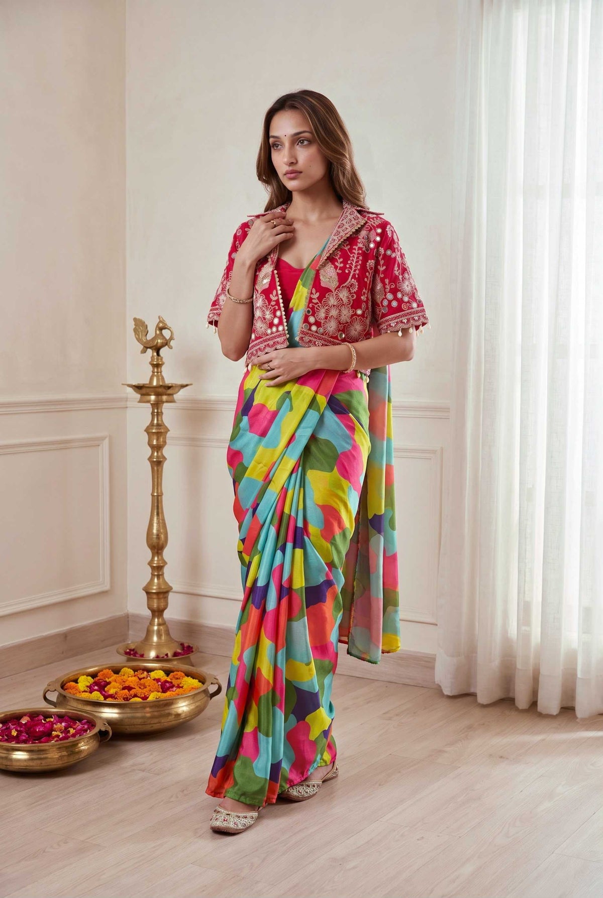Chinon Silk Ready To Wear Saree