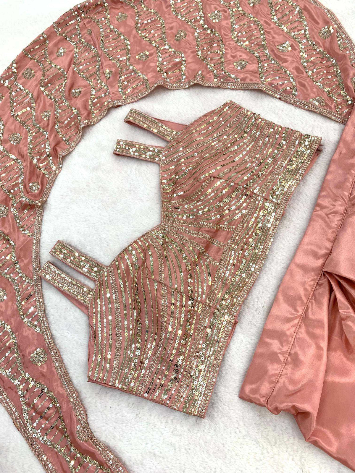 Crepe Silk Ready To Wear Saree in Rust