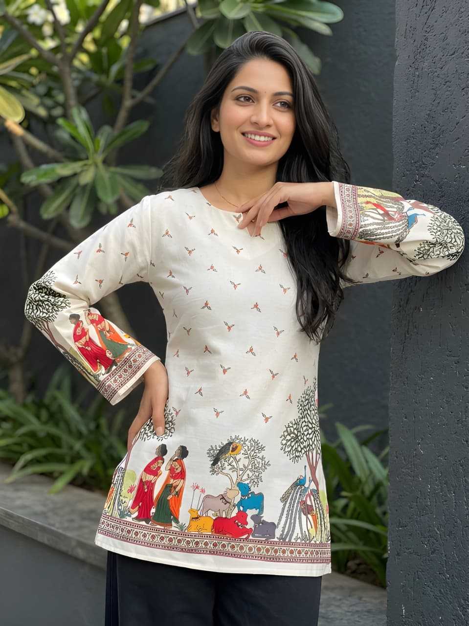 Cotton Tunic Kurti in Cream Top