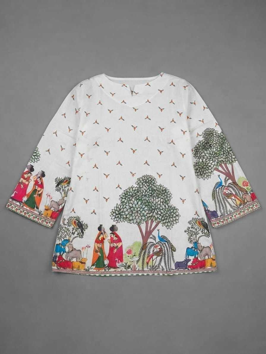 Cotton Tunic Kurti in Cream Top