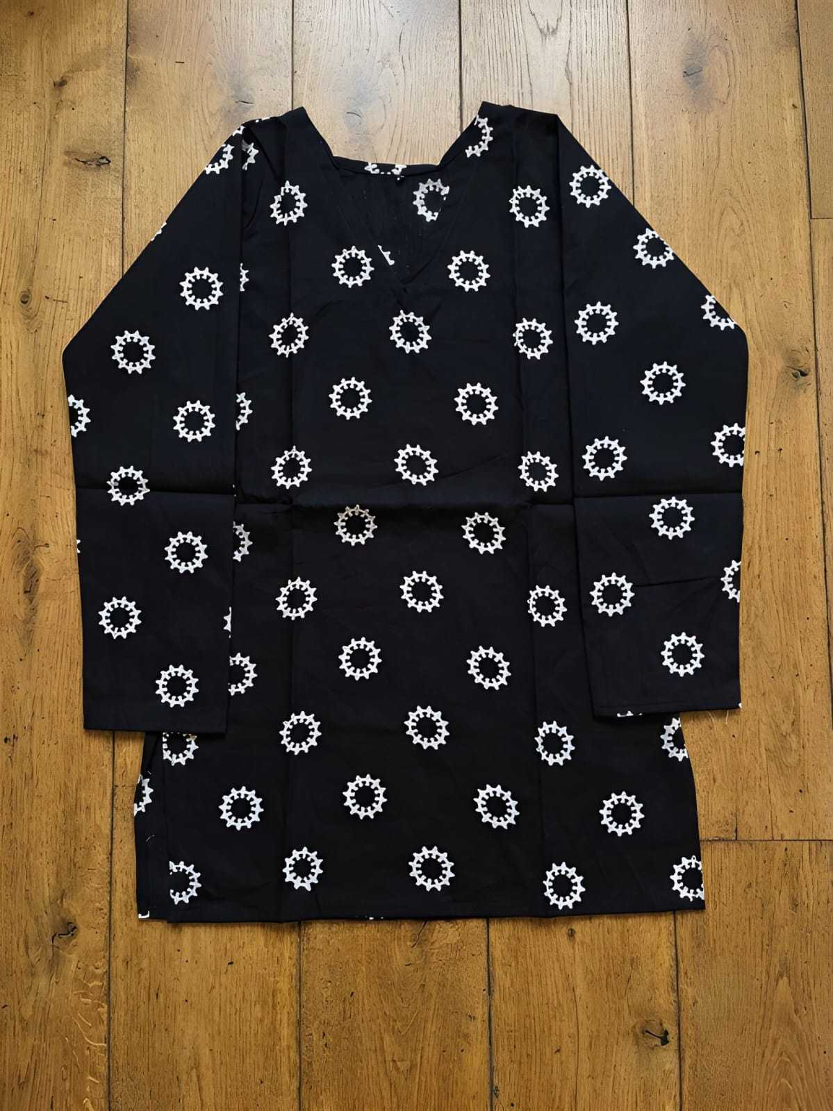 Cotton Short Kurti in Black Top
