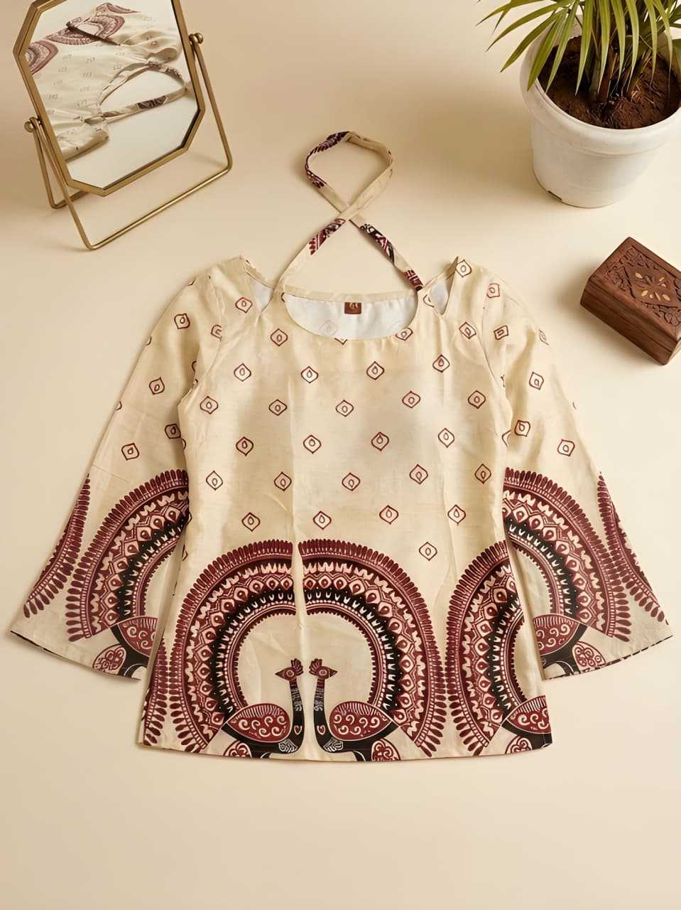 Cotton Printed Kurti in Off-White Top 1068