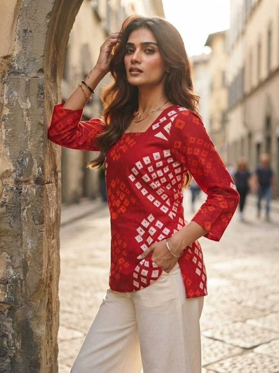 Cotton Designer Kurti in Red Top