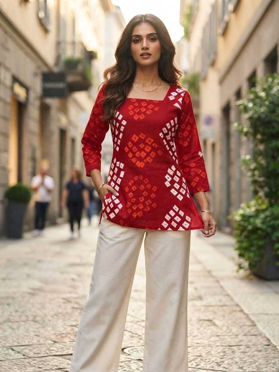Cotton Designer Kurti in Red Top
