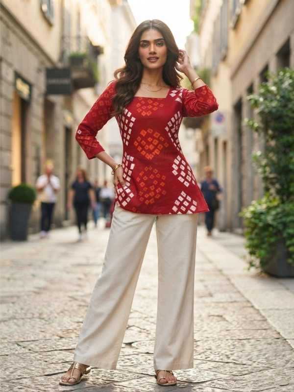 Cotton Designer Kurti in Red Top 1083
