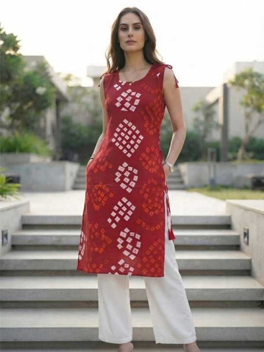 Cotton Printed Kurti in Red Top 1084