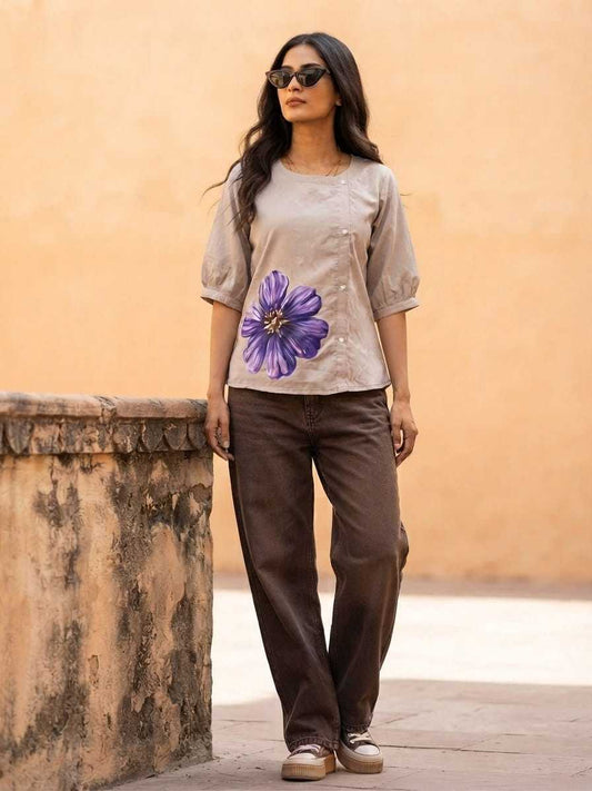 Cotton Tunic Kurti in Grey Top