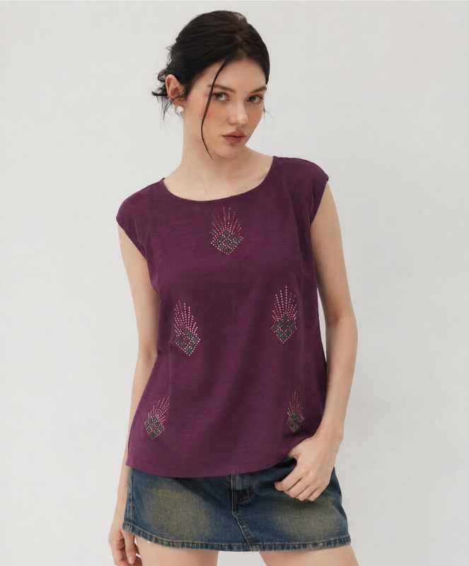 Cotton Designer Kurti in Purple Top