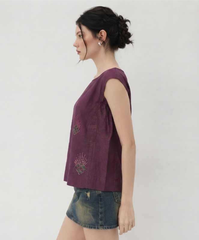 Cotton Designer Kurti in Purple Top