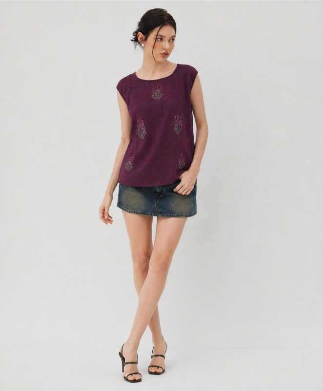 Cotton Designer Kurti in Purple Top