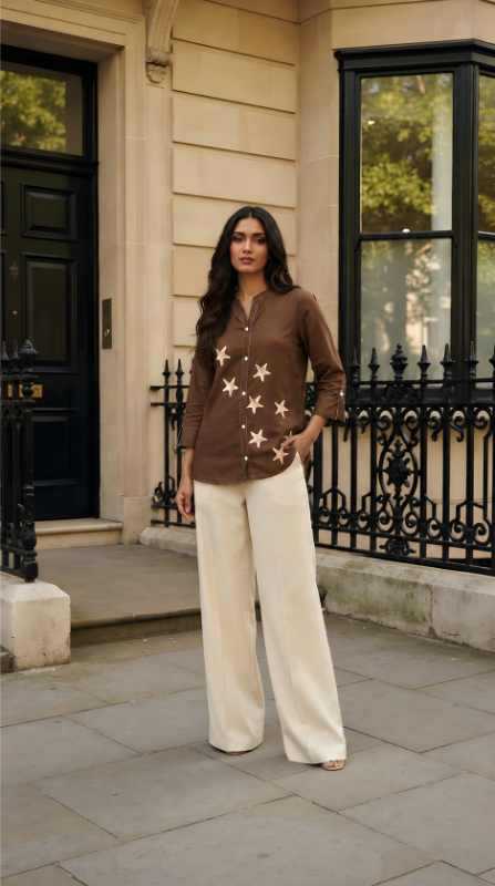 Cotton Printed Kurti in Brown Top