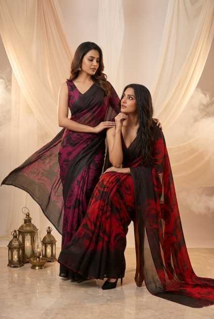 Chiffon Designer Saree in Dark Wine