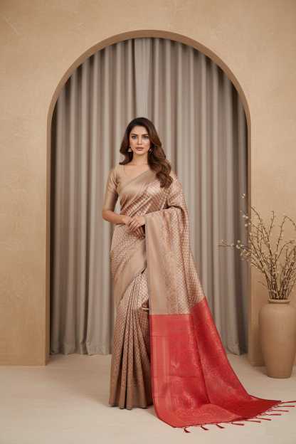 Banarasi Soft Silk Saree in Brown