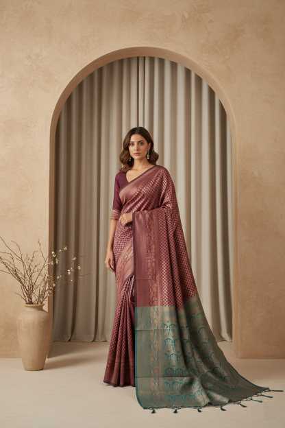 Banarasi Soft Silk Saree in Brown