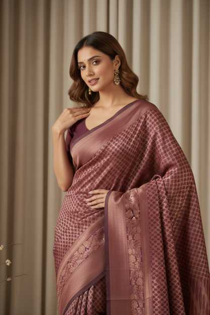 Banarasi Soft Silk Saree in Brown
