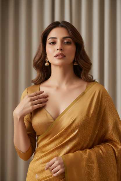 Banarasi Soft Silk Saree in Brown