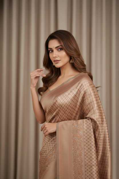 Banarasi Soft Silk Saree in Brown