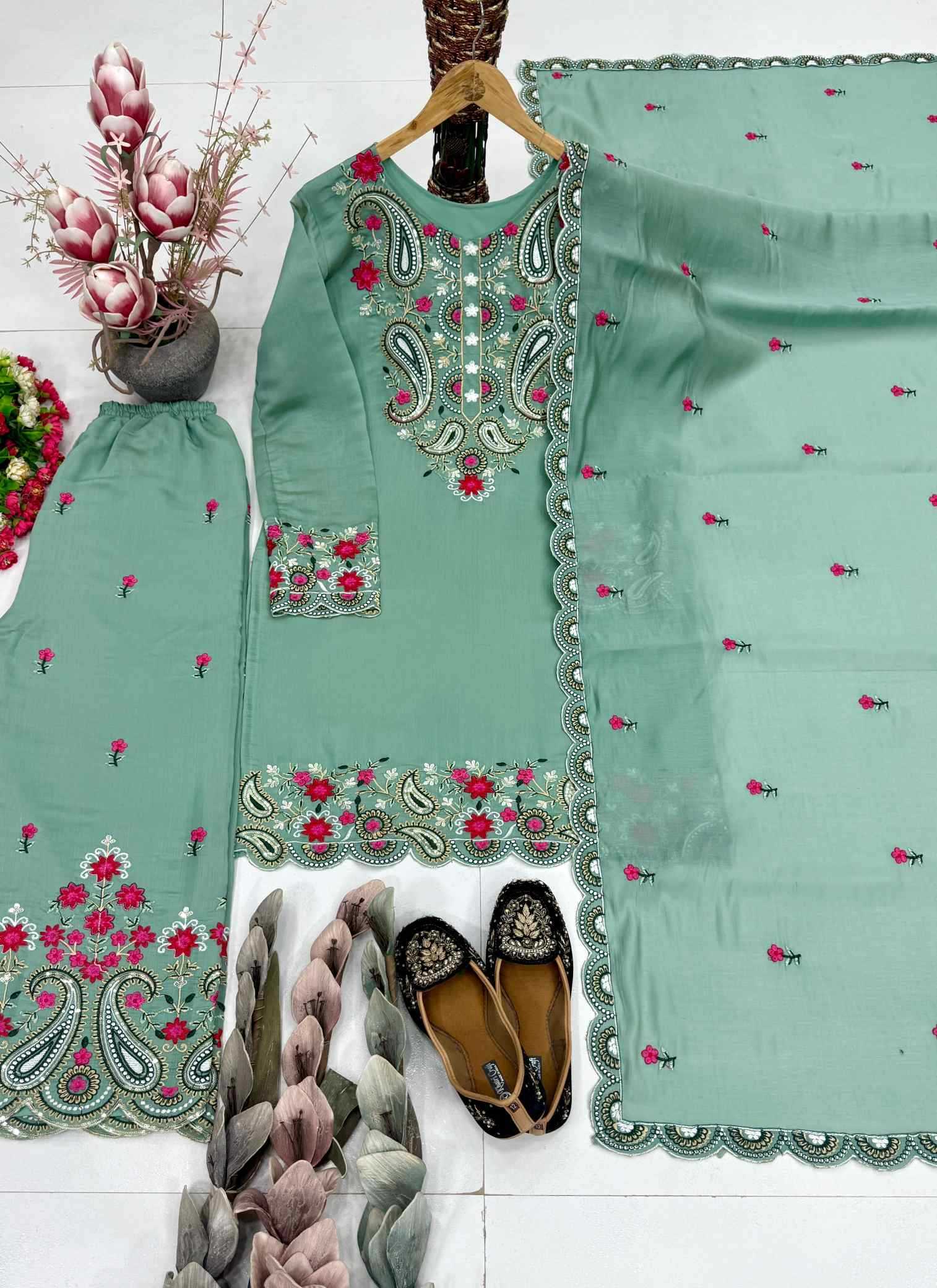 Heavy Roman Silk Embroidery Suit