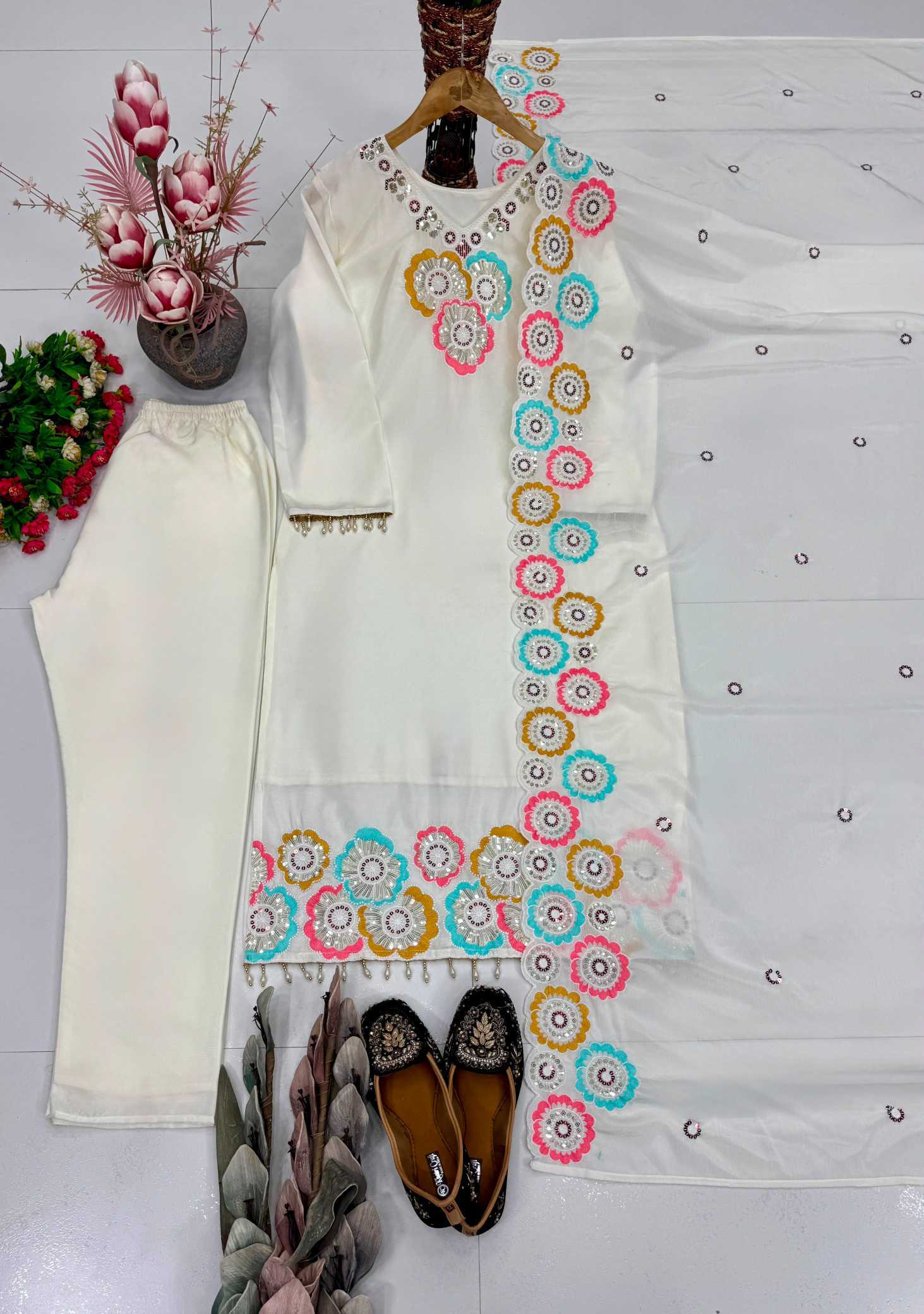 Chinon Silk Embroidery Suit