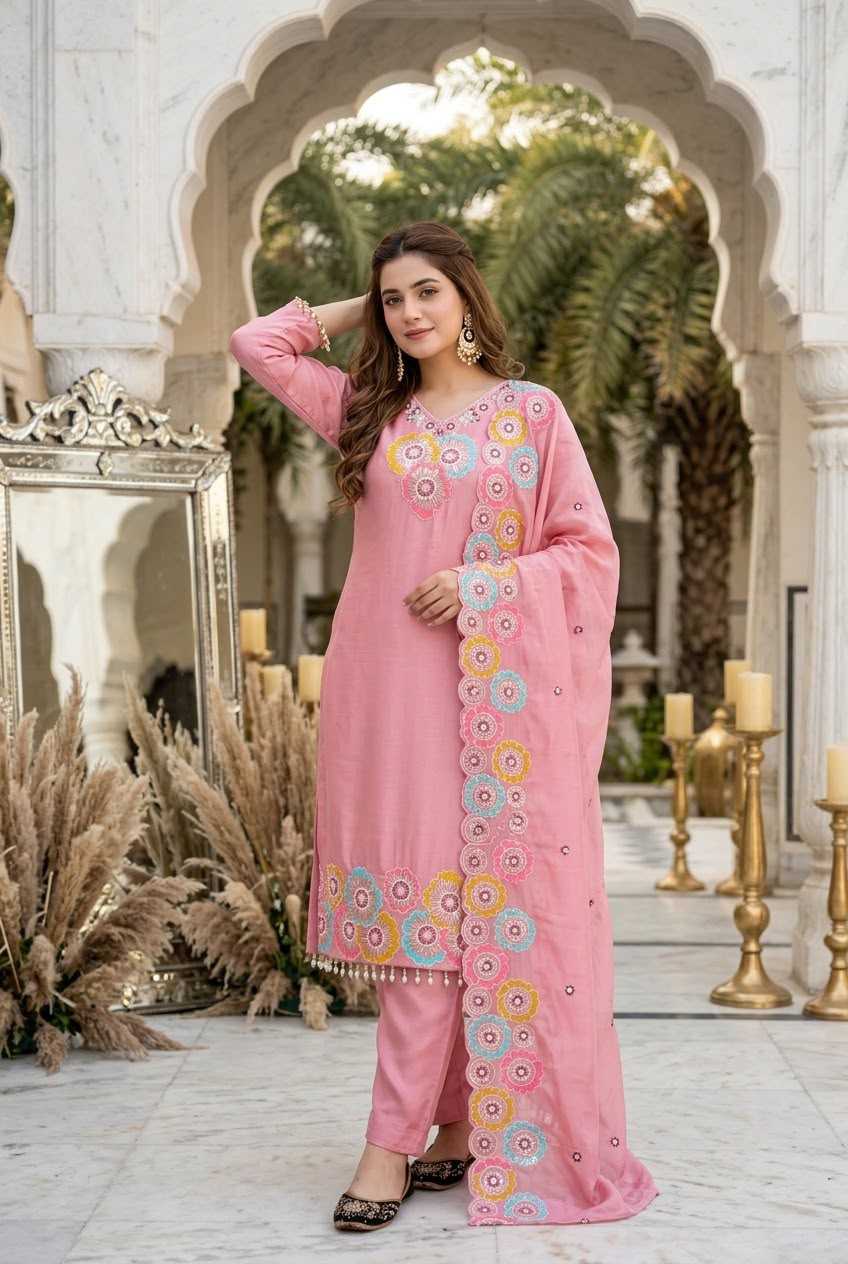 Chinon Silk Embroidery Suit