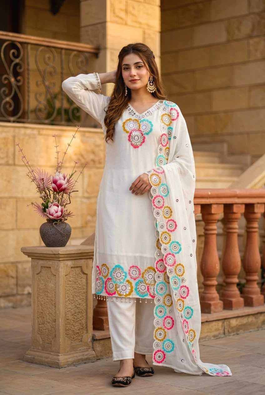 Chinon Silk Embroidery Suit