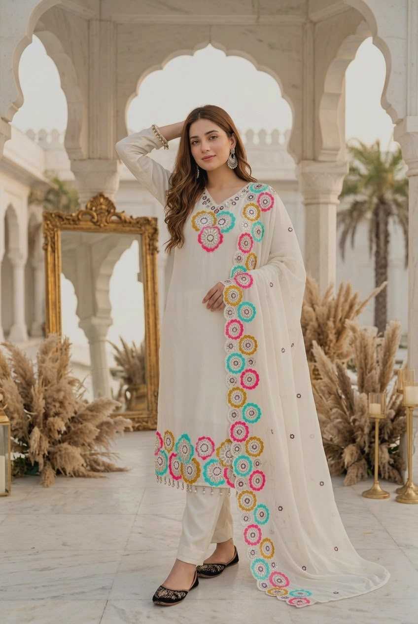 Chinon Silk Embroidery Suit