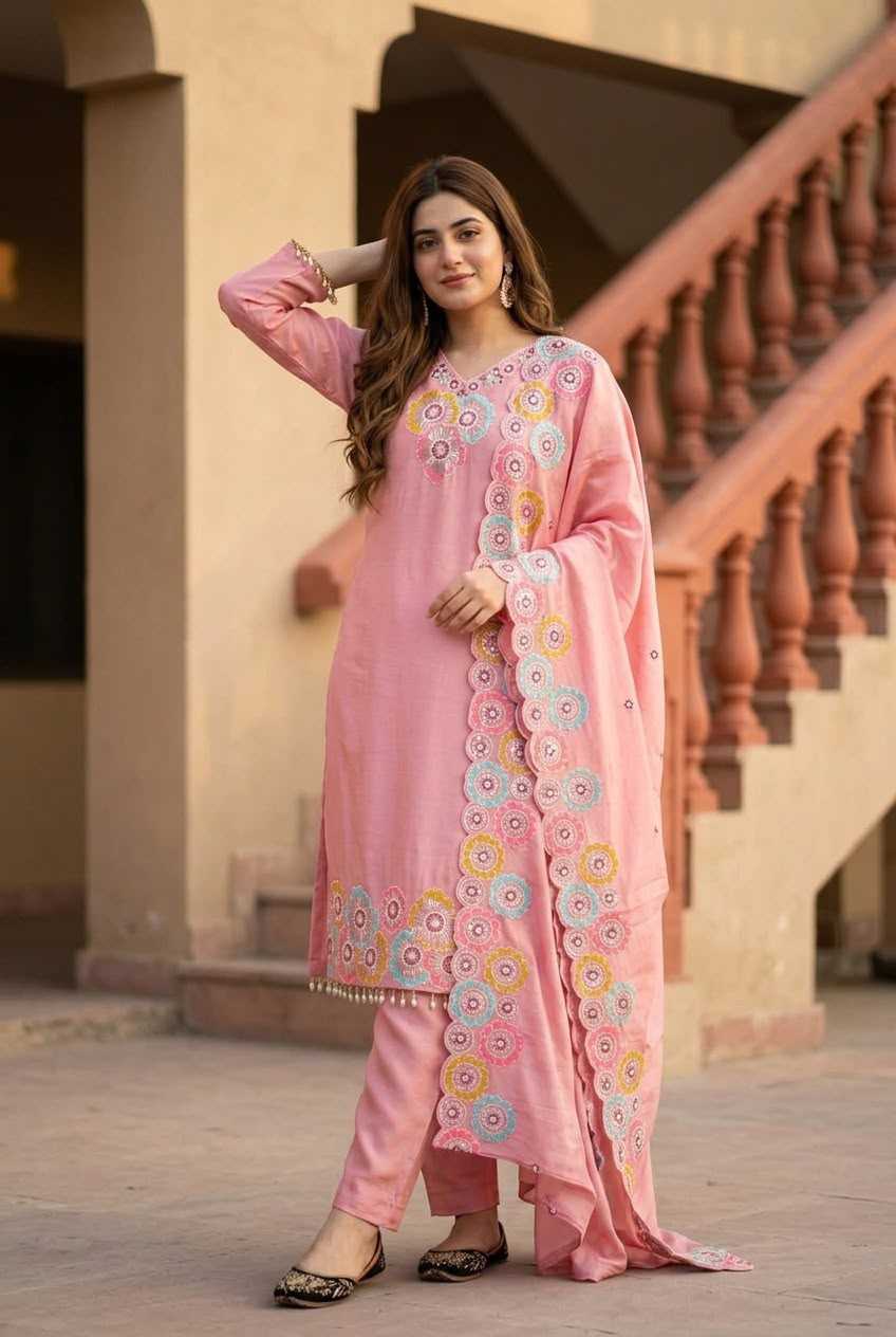 Chinon Silk Embroidery Suit