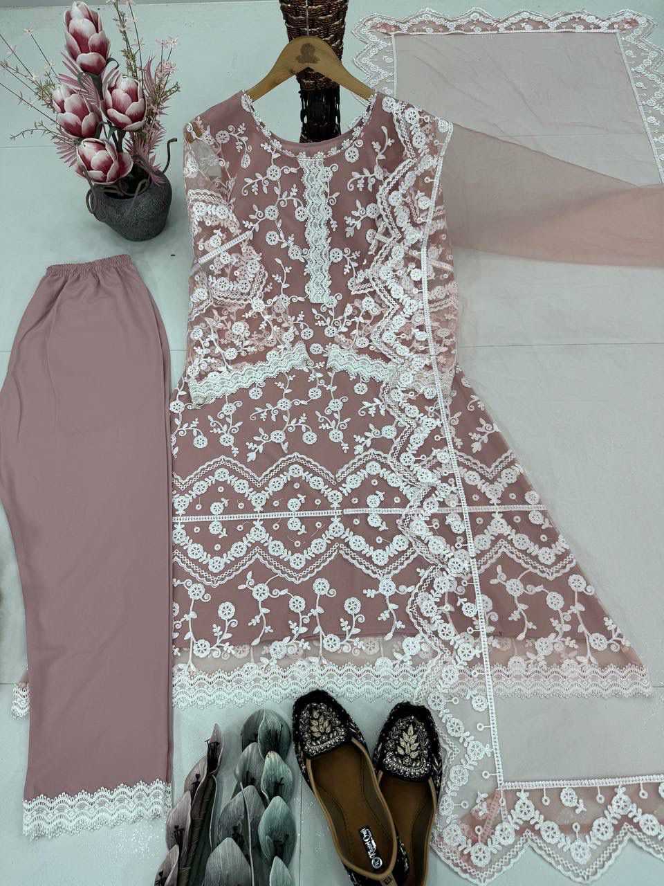 Soft Net Embroidery Suit