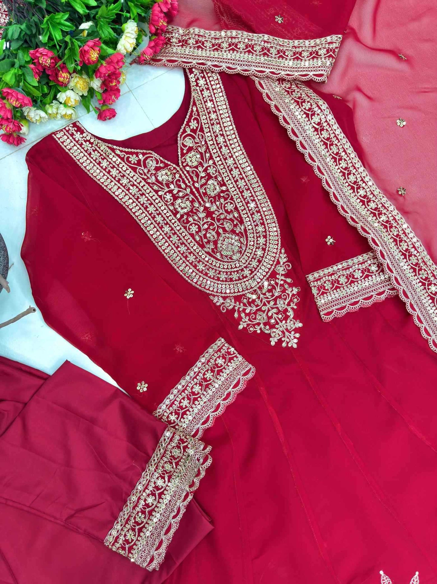 Faux Georgette Embroidery Suit
