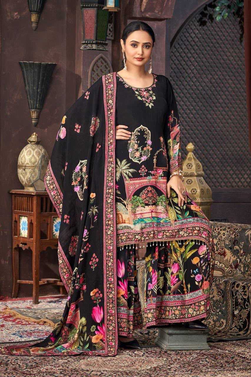 Faux Georgette Printed Suit in Red