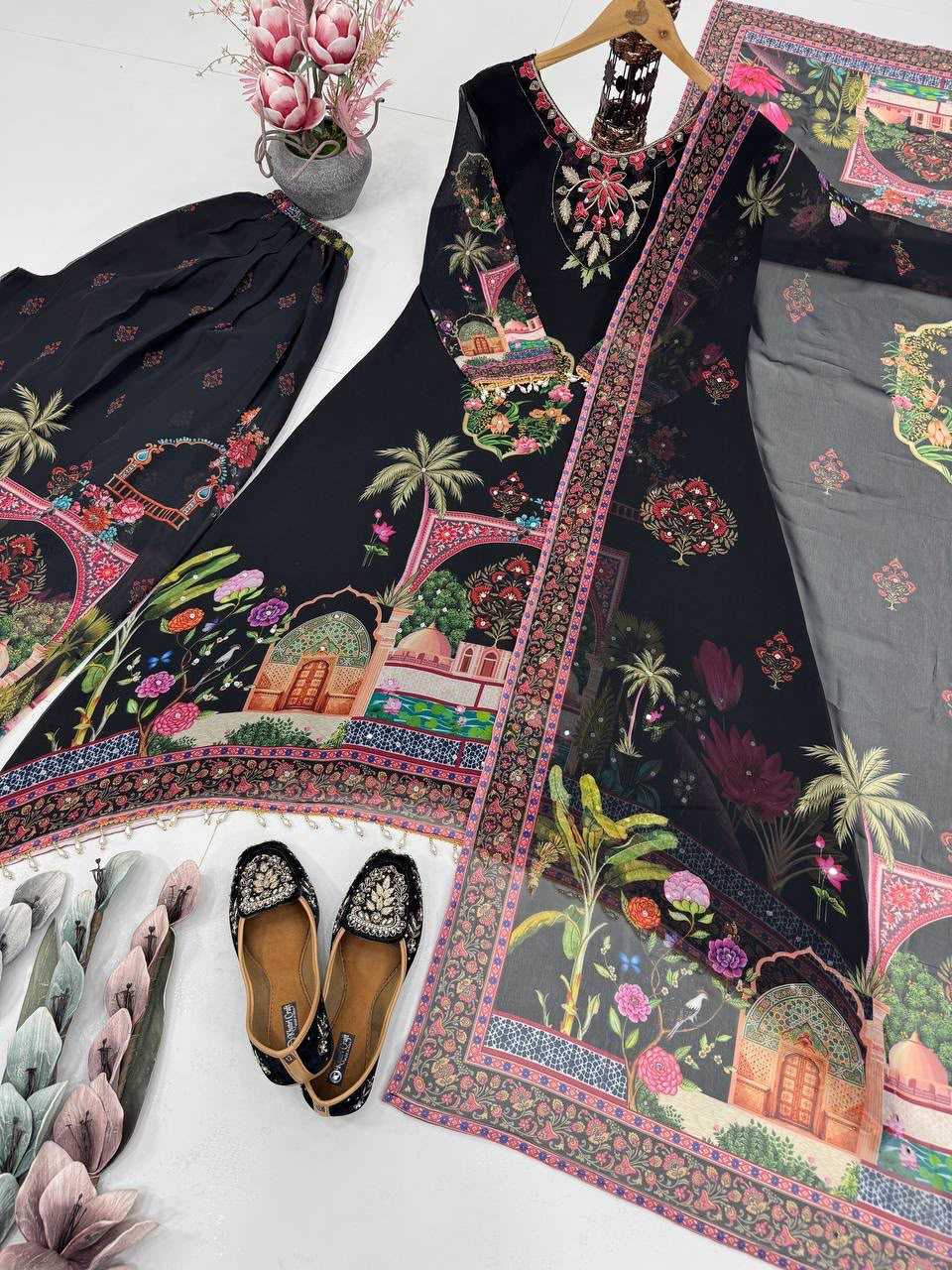 Faux Georgette Printed Suit in Red