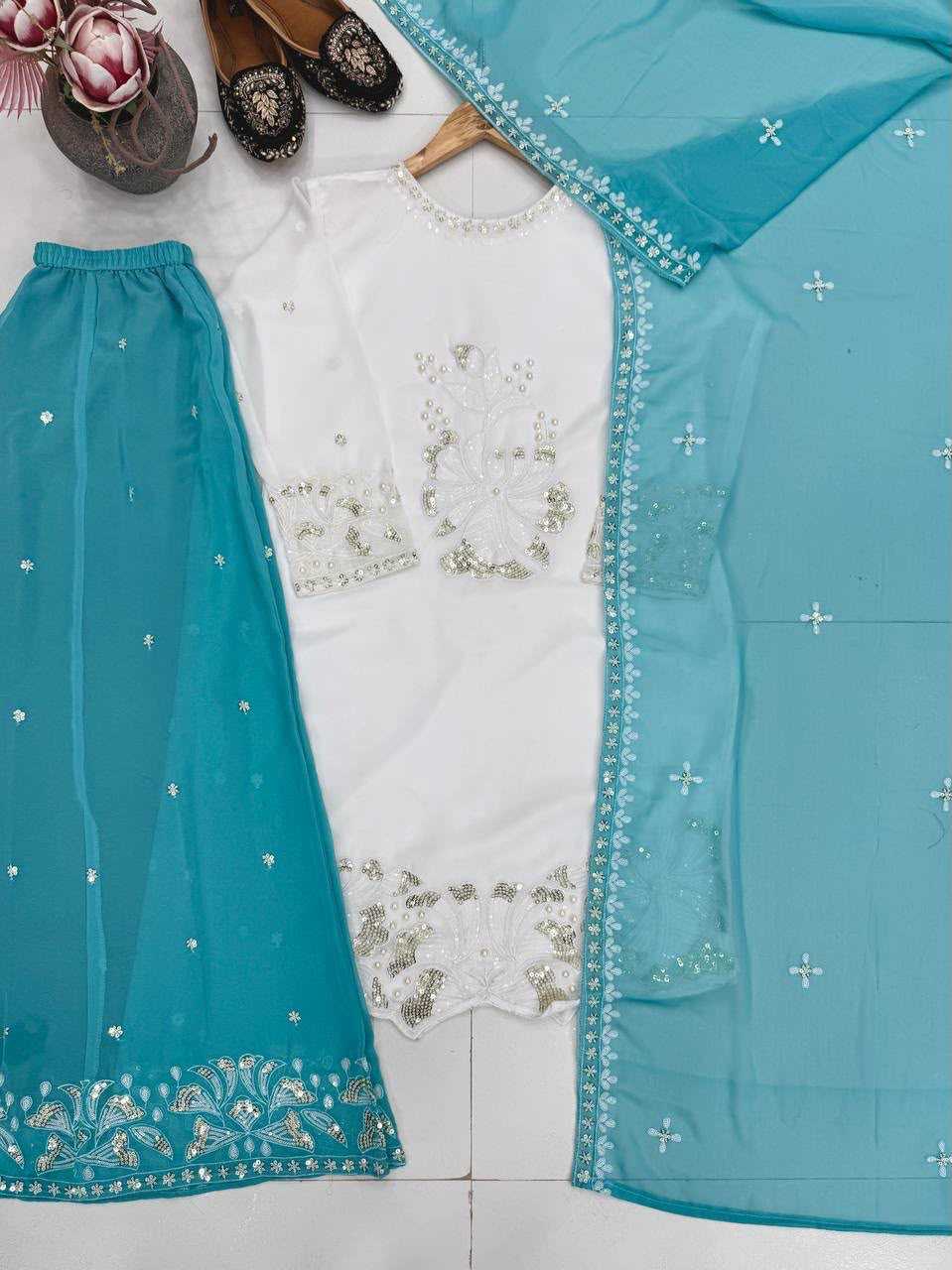 Faux Georgette Suit in Sky Blue