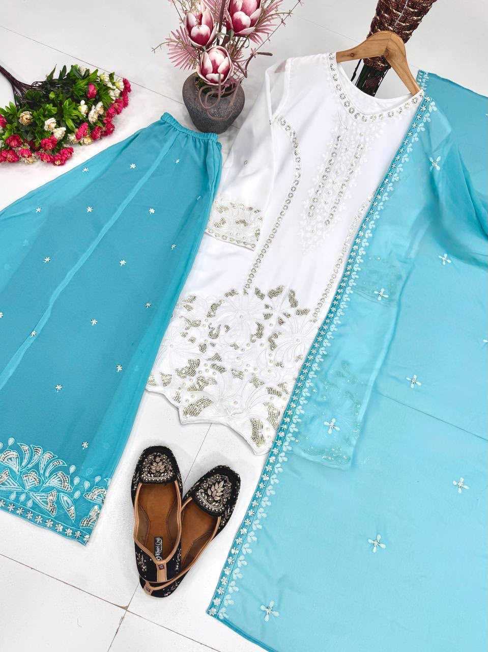 Faux Georgette Suit in Sky Blue
