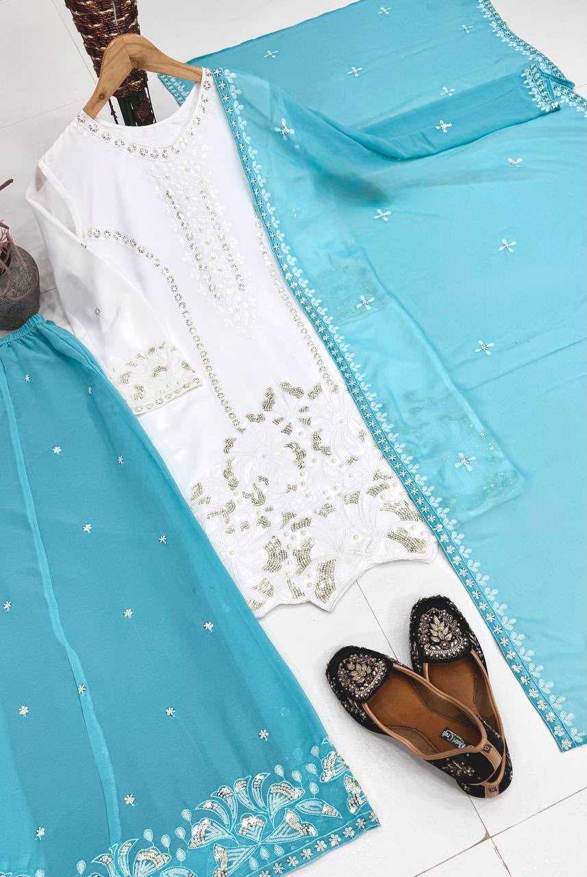 Faux Georgette Suit in Sky Blue