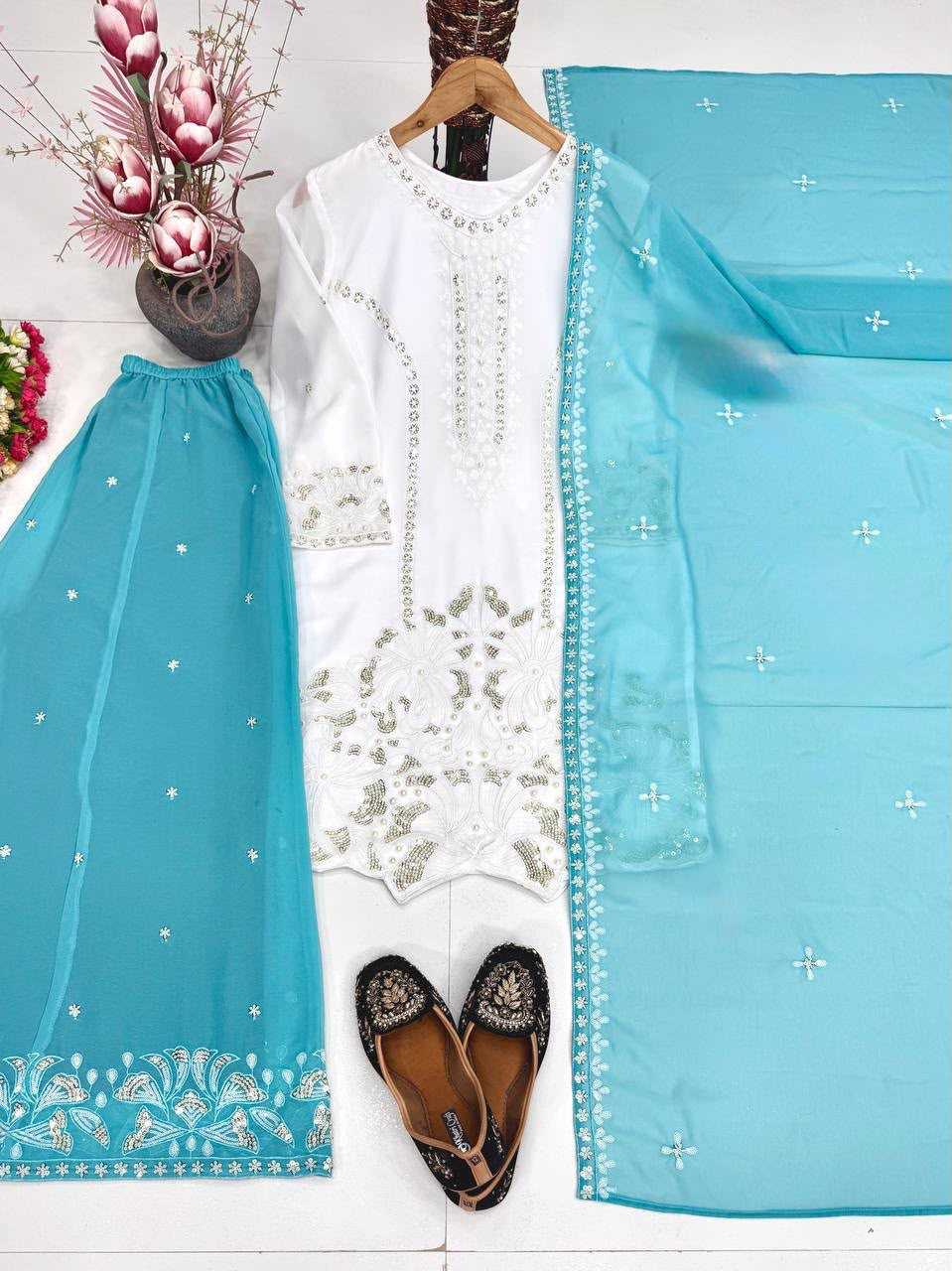 Faux Georgette Suit in Sky Blue