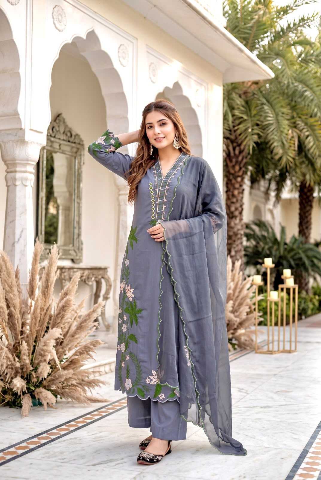 Heavy Roman Silk Embroidery Suit