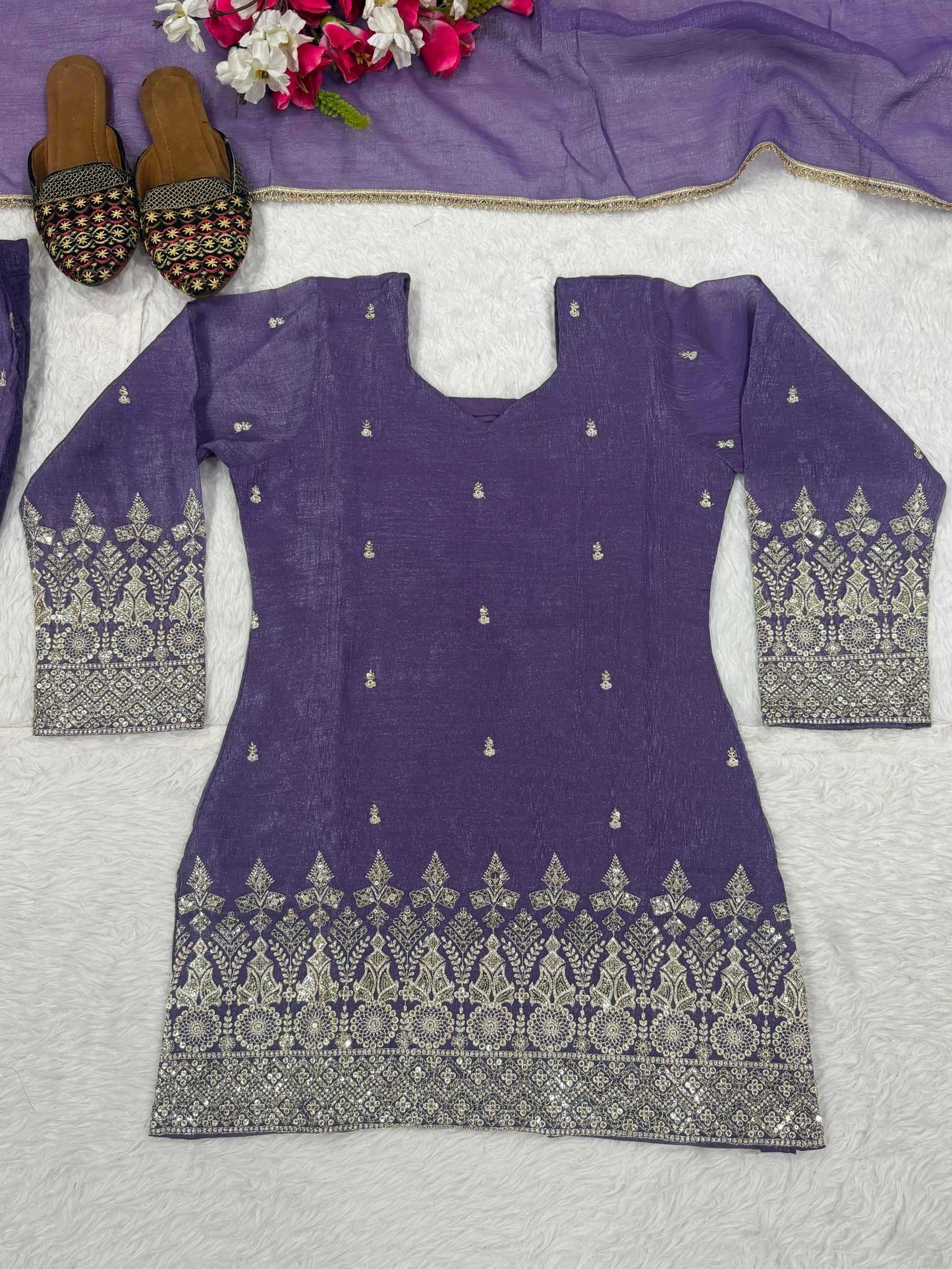 Crush Silk Embroidery Suit