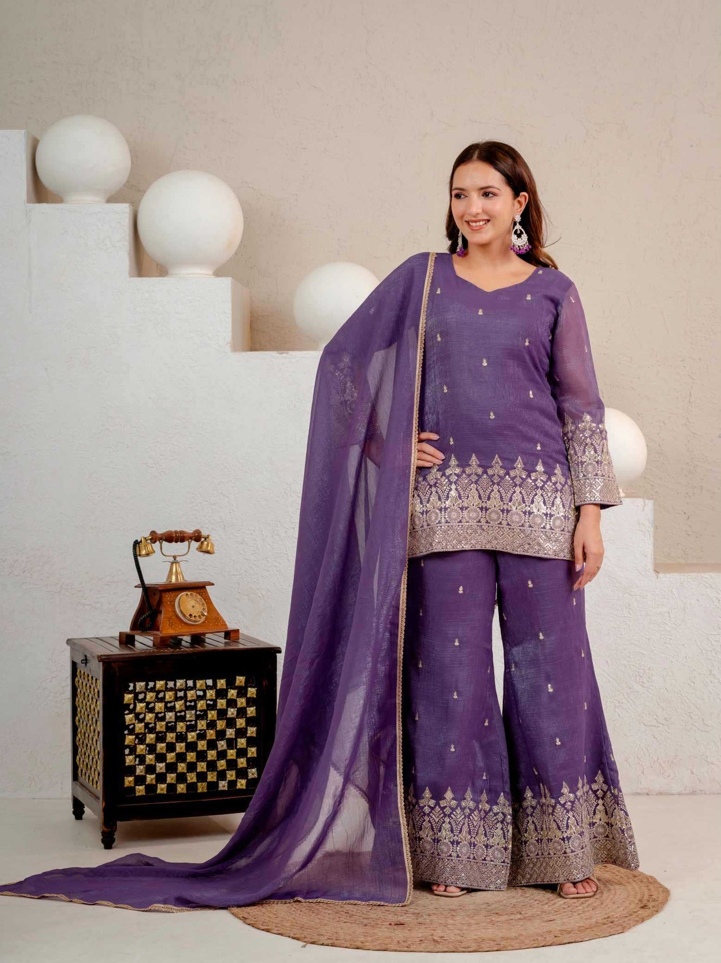 Crush Silk Embroidery Suit
