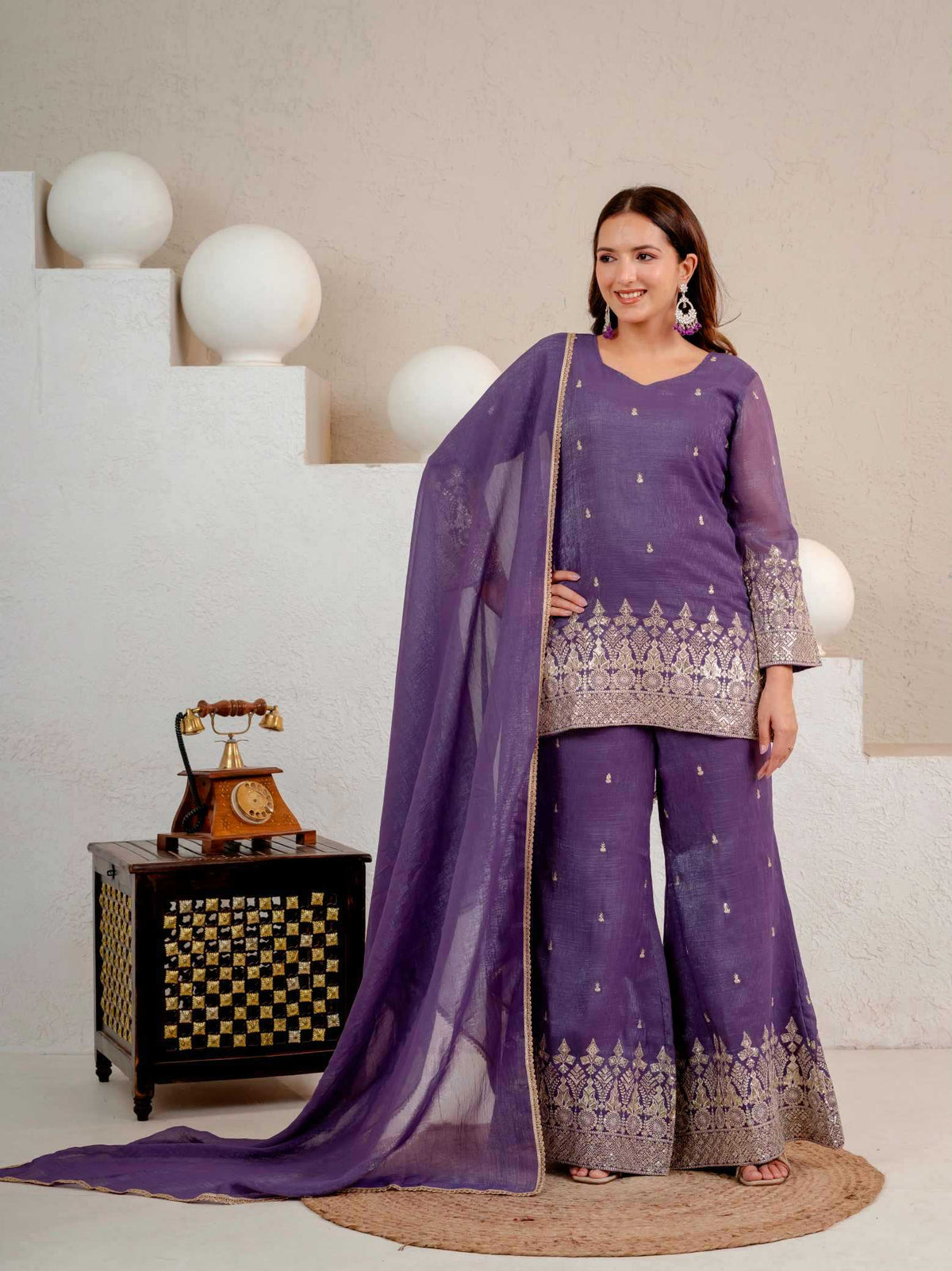 Crush Silk Embroidery Suit