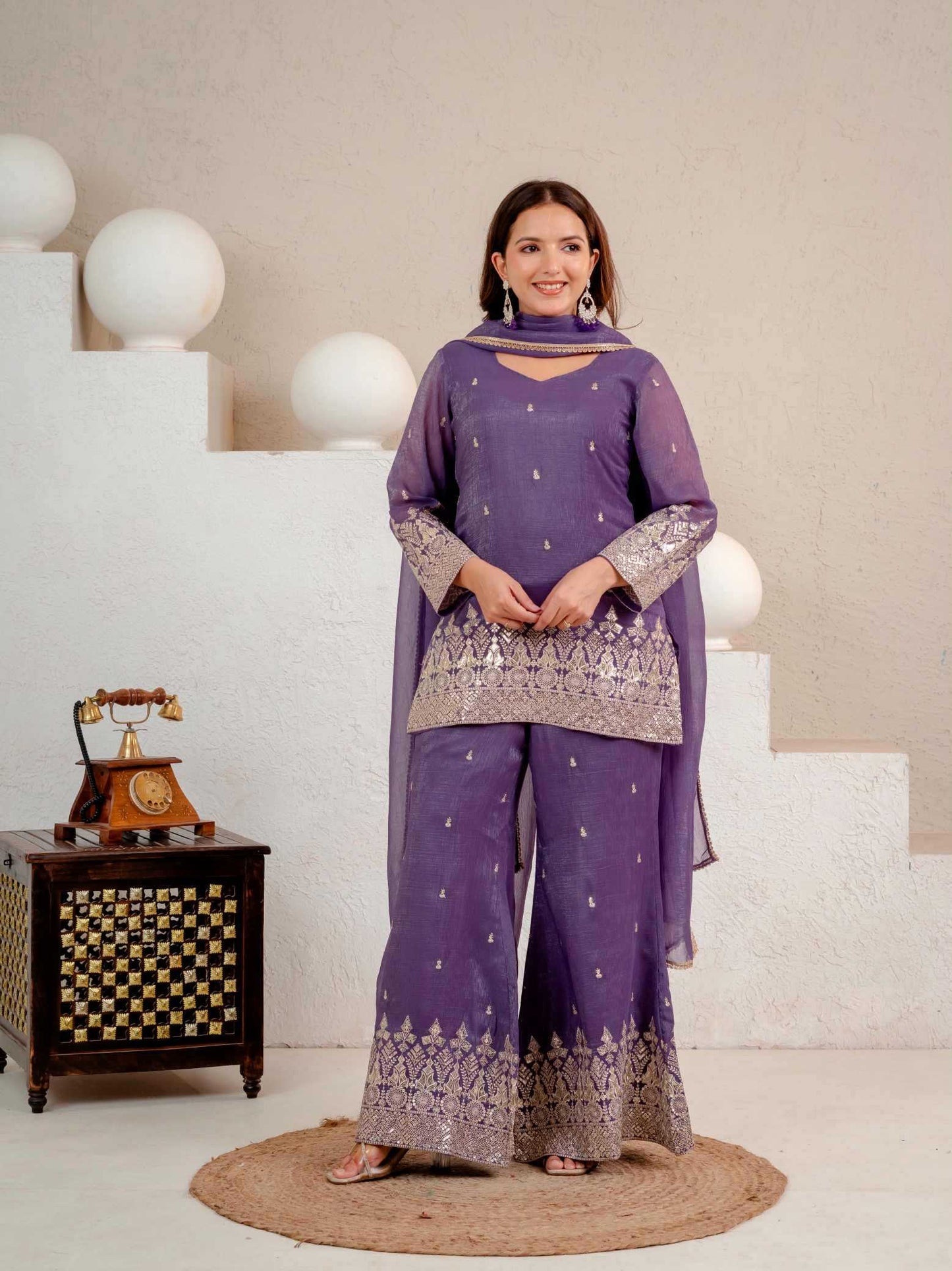 Crush Silk Embroidery Suit