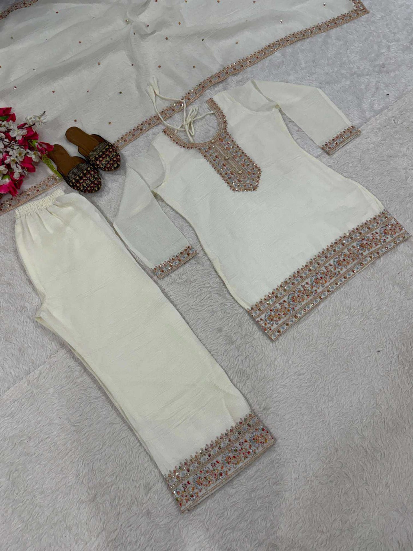 Crush Silk Embroidery Suit
