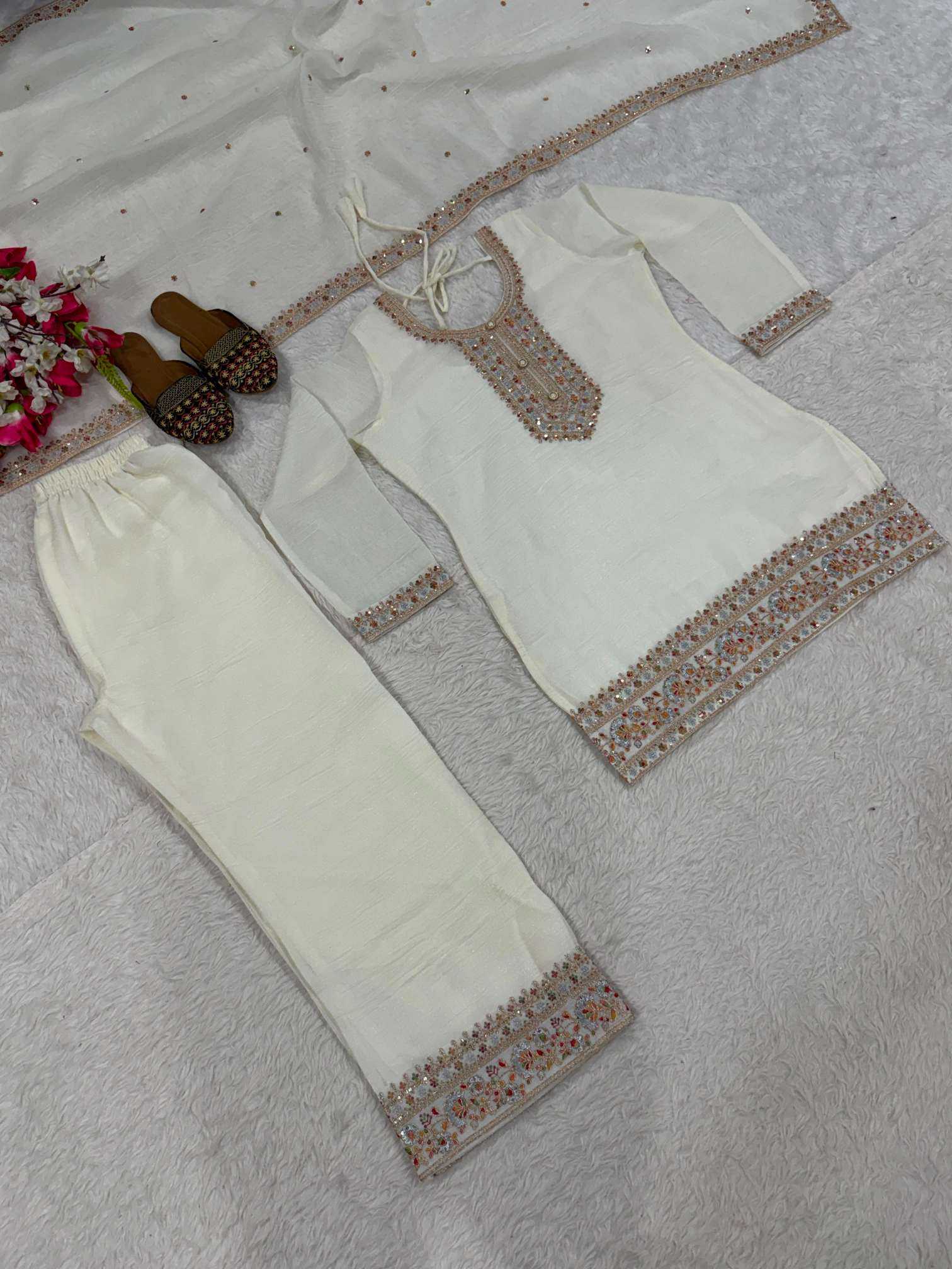 Crush Silk Embroidery Suit